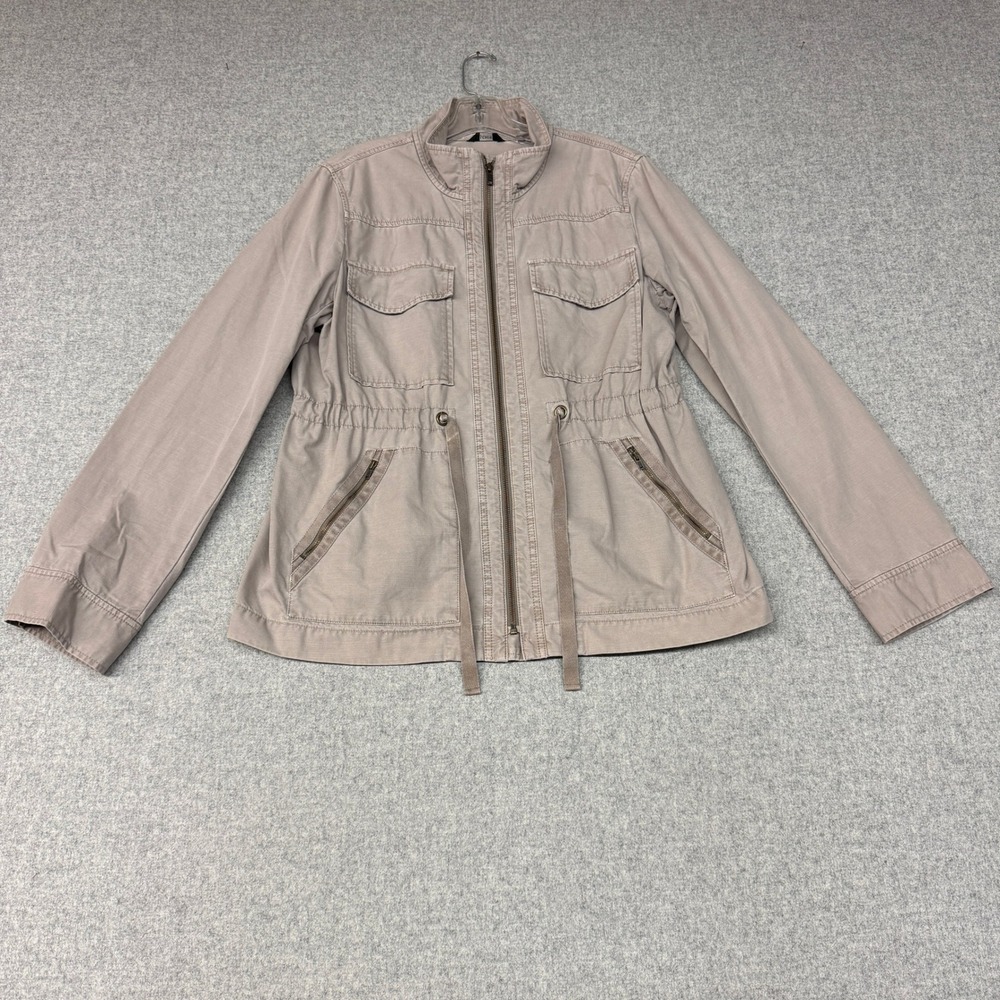 J.Crew Utility Jacket Medium Tan Beige Full Zip Drawstring Waist Field Coat